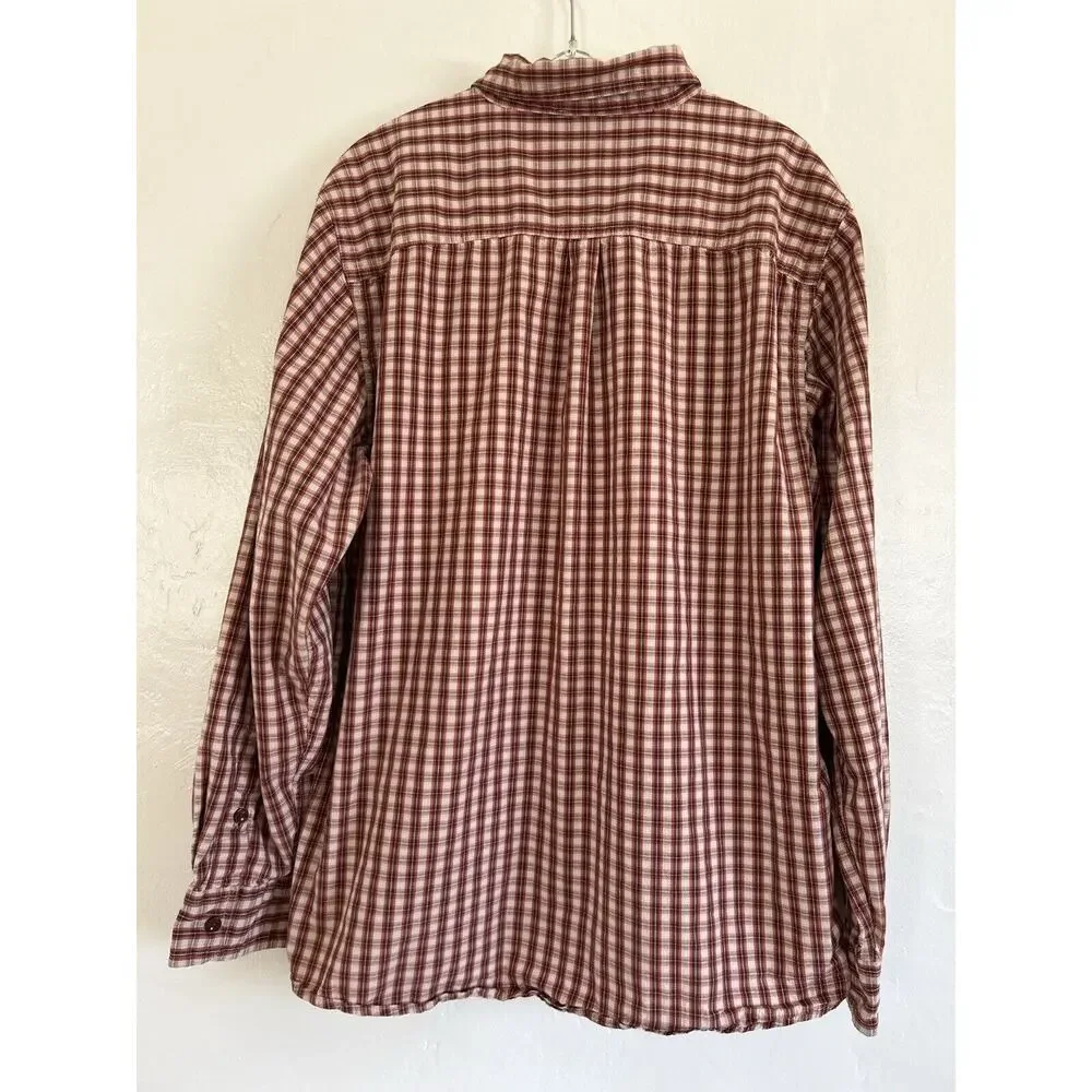 North Face Plaid Shirt Mens Large Rust Orange Cotton Long Sleeve One Pocket